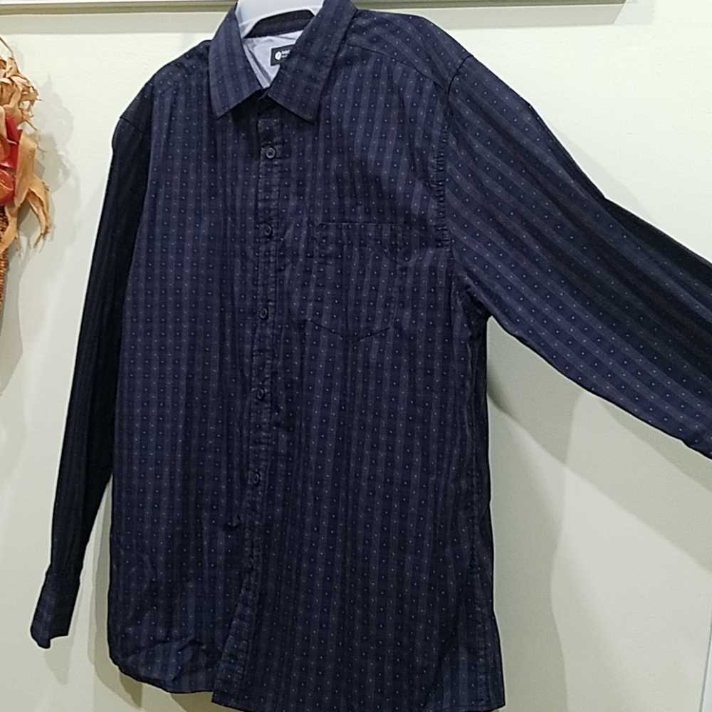 Haggar buttondown dress shirt navy/blue dots sz XL